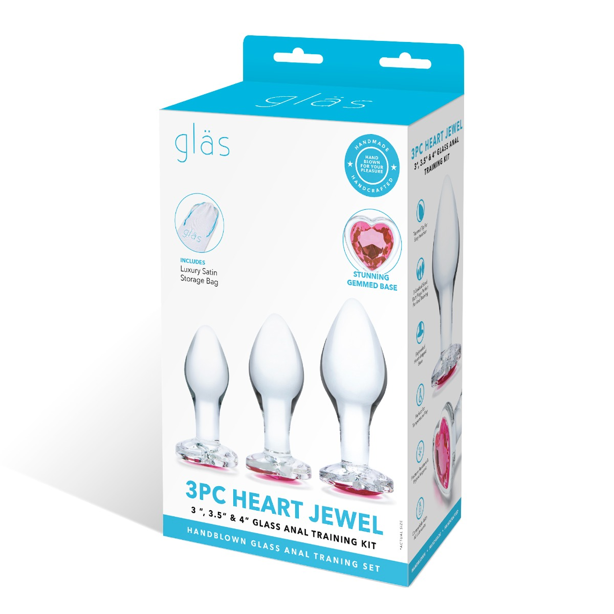 Glas 3pc Heart Jewel Anal Training Kit