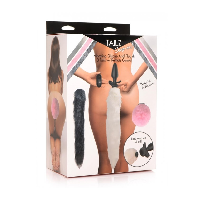 Tailz Snap-On Vibrating Silicone Anal Plug &amp;amp; 3 Tails With Remote Control